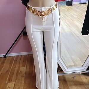 Elegant White Women's Pants with Gold Accents